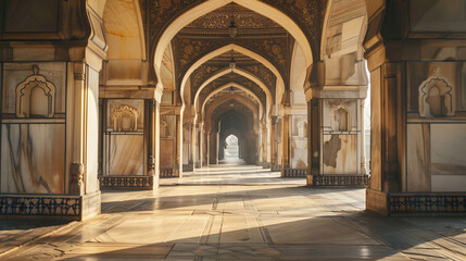 Fototapeta premium Sunlit Stone Passageway with Ornate Arches