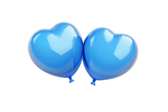 Two blue heart shaped balloons isolated on transparent background. Two blue balloon isolated on white background, 3d rendering. - Powered by Adobe