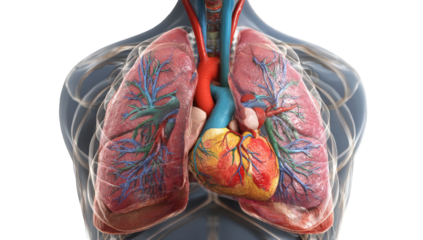 Detailed anatomical illustration of the human chest cavity, highlighting the lungs and heart