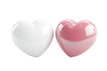 Heart shaped candies one white one pink isolated on transparent background. White and pink heart shaped isolated on white background, 3d rendering.