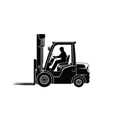 Vector illustration of a silhouette of a forklift truck with a driver inside