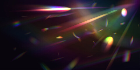 Obraz premium Iridescent crystal leak glare reflection effect adds a shimmering glow to visuals. The prismatic light distortions create a luxurious and futuristic look. Excellent for fashion or beauty design.