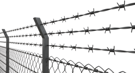 Secure metal fencing with sharp barbed wire creates strong boundary, barrier and security solutions
