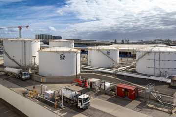 Naklejka premium Aviation fuel tanks at Auckland Airport, New Zealand.