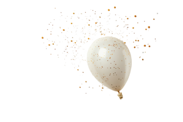 White balloon with confetti falling isolated on transparent background. White balloon isolated on white background.
