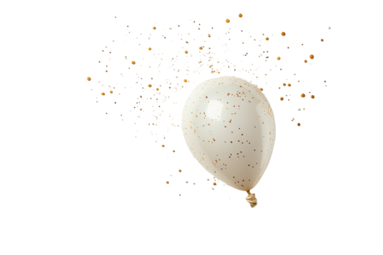 White balloon with confetti falling isolated on transparent background. White balloon isolated on white background.