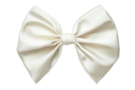 Elegant cream satin bow isolated on transparent background. White bow isolated on white background.