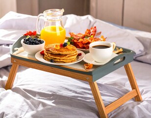 Sunday Breakfast in Bed on Elegant Footed Serving Tray