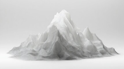 Wireframe mountain model rendered in grayscale, geometric and minimalist