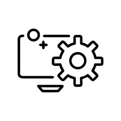 Obraz premium Creative illustration of computer screen and cogwheel, symbolising settings, or customization