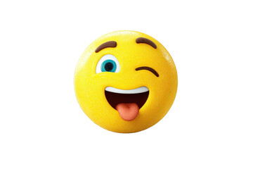 Fototapeta premium Smiling yellow emoji with wink and tongue
