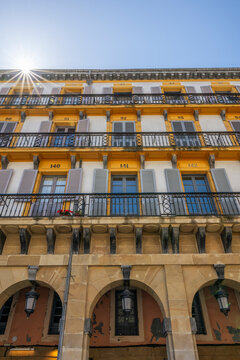 Historic fa�ade of Plaza de la Constituci�n in San Sebastian Spain