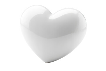 Glossy white heart shape isolated on transparent background. White heart isolated on white background.