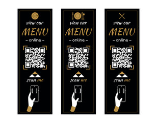 Naklejka premium Scan for menu and order. Set of QR code scan icon. Mobile Food delivery concept. Customer service.
