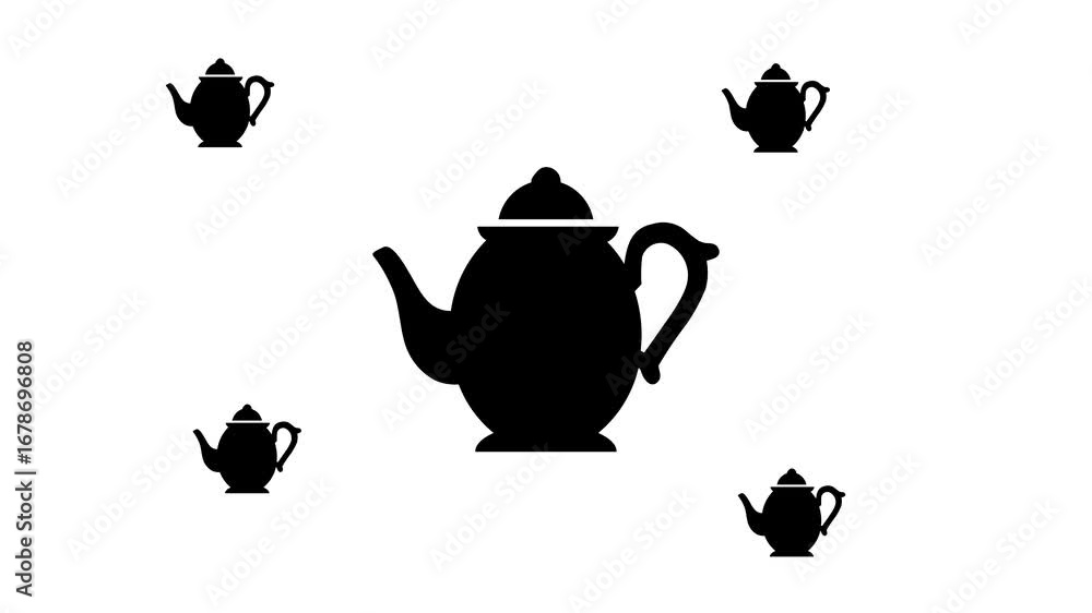 Poster zoom in and out animation the teapot symbol. large black symbol in the center and four small symbols