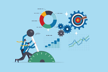 Data optimization to improve business result, analyzing or strategy development, research to increase efficiency or productivity, businessman teamwork control or optimize data to improve performance.