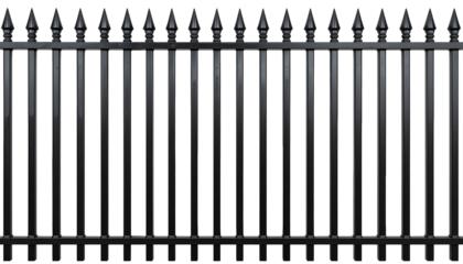 Sleek black metal fence offers security and style, perfect for modern property designs and garden concepts