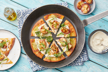 Farinata with ricotta and peach