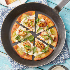 Farinata with ricotta and peach