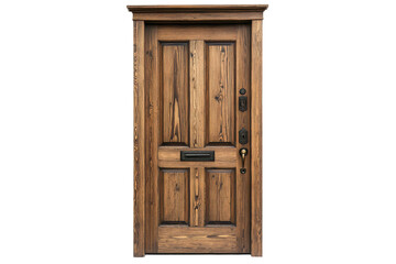 Obraz premium Antique wooden door with glass panes isolated on transparent background. Wood door isolated on white background.