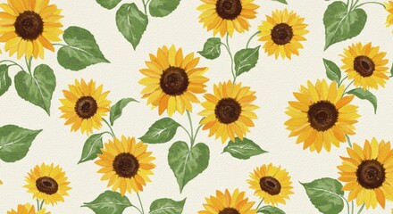 Watercolor Sunflower Pattern on White Background.