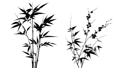 Silhouettes of plants with glittery detail