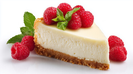 Cheesecake with Red Raspberries Close-Up