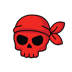 Illustration Vector Graphic Cartoon of a Red Skull with Bandana
