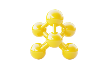 Yellow molecular model structure isolated on transparent background. Yellow molecule structure isolated on white background, 3d rendering.