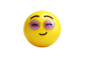 3D emoji face with glasses.  Smiling and relaxed