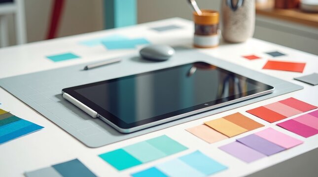 Digital tablet with color swatches and stylus image