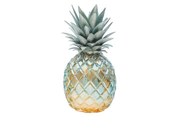 Obraz premium Single ripe pineapple with spiky green leaves isolated on transparent background. Pineapple icon with a spiky top and a diamond textured body isolated on white background.