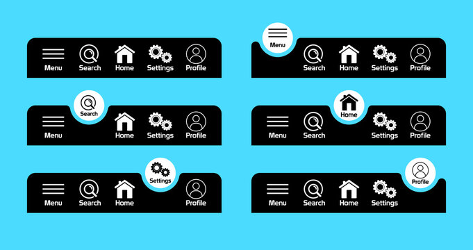 web navigation bars and button design elements for a website interface template. bottom navigation bar ui ux.