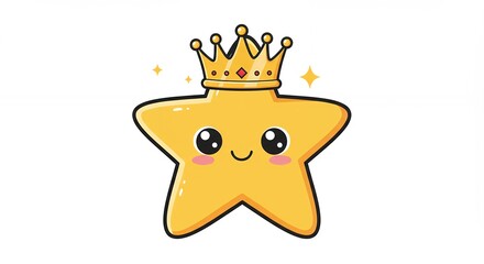 Cute golden crowned star cartoon illustration