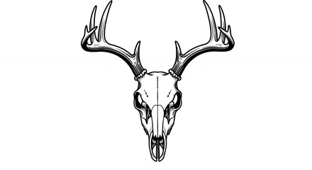 Deer skull and antlers illustration grayscale graphic