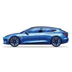 Naklejka premium Futuristic Blue Electric Sports Sedan Car Side View