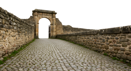 Explore the ancient stone gate and cobblestone road on a journey back in time to history's embrace