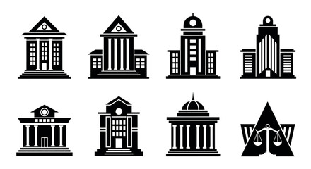 Collection of building icons vector line art