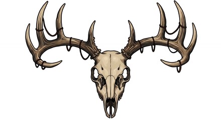 Detailed deer skull illustration with antlers