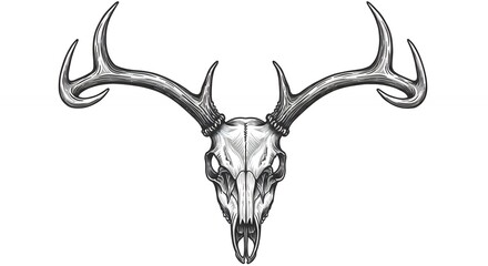Detailed deer skull with antlers illustration
