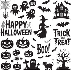 Fototapeta premium Halloween silhouette art illustration Shapes Collection Isolated on White Background