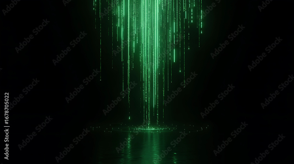 Aufkleber luminous green digital code raining down into a futuristic circular portal, symbolizing data process
