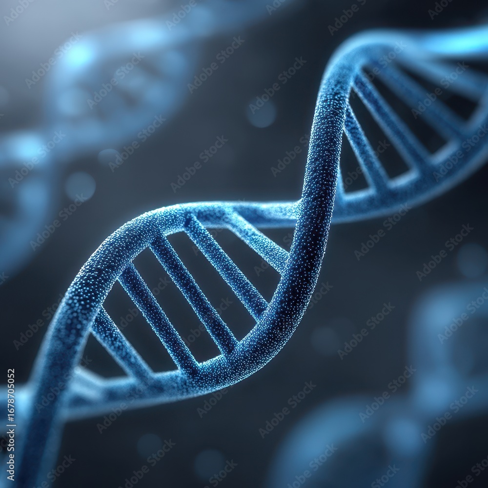Poster futuristic minimalist vector art of dna double helix in gradient blues showcasing clean lines in an 