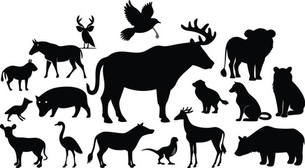 Naklejka premium Diverse wildlife silhouettes vector collection animal illustrations for scalable designs silhouette