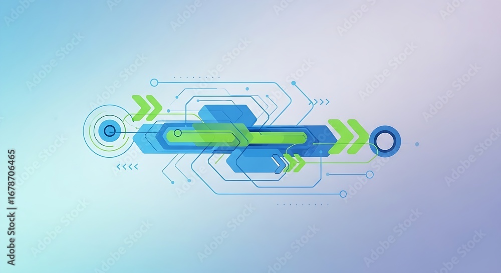 Poster futuristic technological interface with glowing circuits and arrows