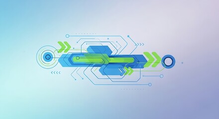 Futuristic technological interface with glowing circuits and arrows