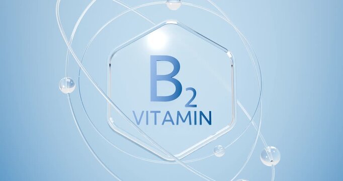 symbol of vitamin B2 on a hexagon with orbiting and rotating atoms, vitamin Riboflavin for energy metabolism and cellular respiration