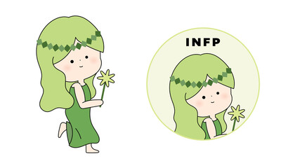 INFP MBTI type Character. Flat cute illustration