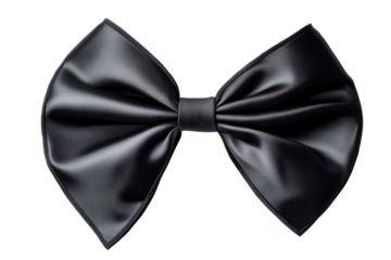 Sparkling black bow isolated on transparent background. Black ribbon bow isolated on white background.