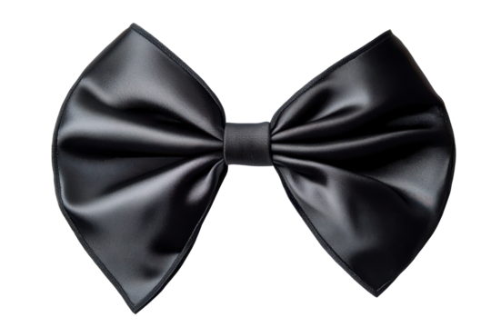 Sparkling black bow isolated on transparent background. Black ribbon bow isolated on white background.